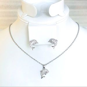 SET Silver Dolphin Cubic Zirconia Necklace & Earrings